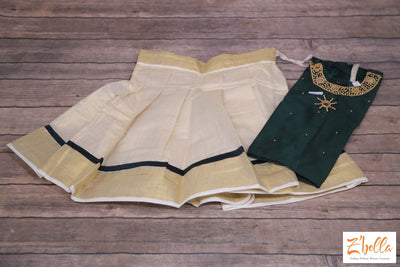 Green Blouse And Cotton Tissue Skirt Girl Kids Set