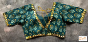 Green Cotton Blouse With Mirror Work Blouse