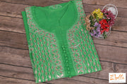 Green Cotton Chikankari Kurti With Gotta Work Kurti