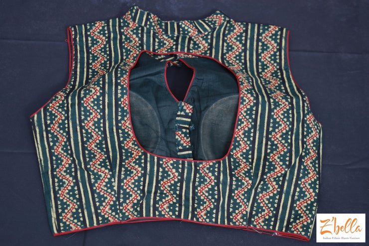 Green Cotton Printed Sleeveless Blouse Blouse
