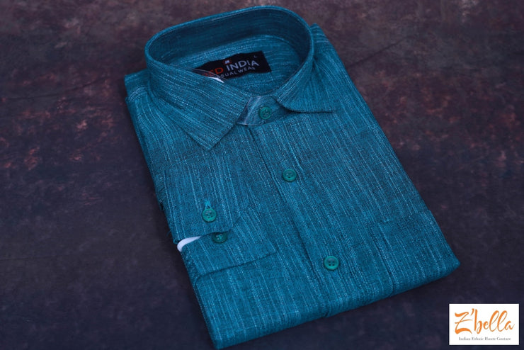Green Khadi Cotton Shirt Full Sleeves Kurta