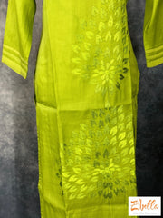 Green Kurti With Embroidery On Neck And Back Pattern