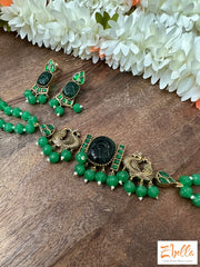 Green Pumin Bead Choker With Earring Necklace