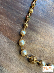 Green Red And Gold Beads With Pearl Short Chain Necklace