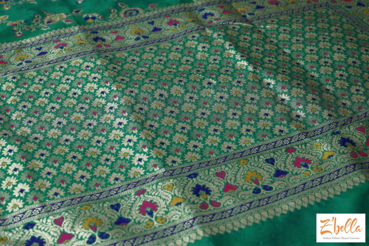 Green Semi Katan Saree With Stitched Blouse Saree