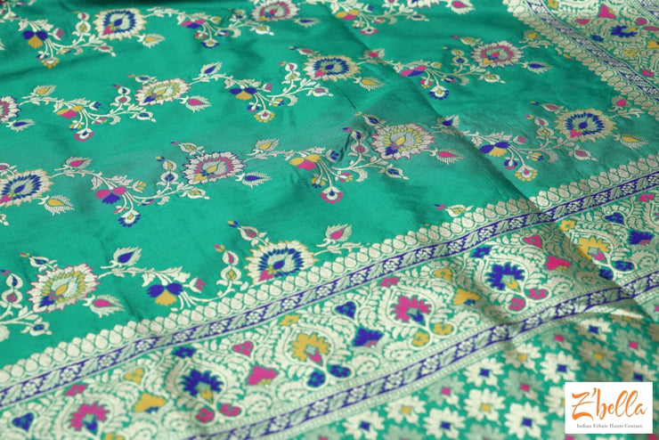 Green Semi Katan Saree With Stitched Blouse Saree