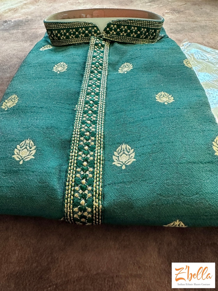 Green Semi Silk Soft Kurta With Bottom Kurta