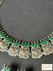 Green Stone Dual Tone Necklace With Earring Necklace