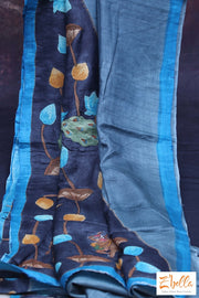 Grey And Blue Combo Kalamkari Hand Painted Saree With Kanta Work Stitched Blouse Saree