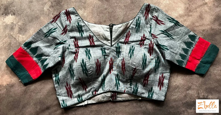 Grey Cotton Ikkat Blouse Blouse