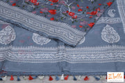 Grey Organza Saree With Embroidery Stitched Blouse Saree