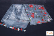 Grey Organza Saree With Embroidery Stitched Blouse Saree