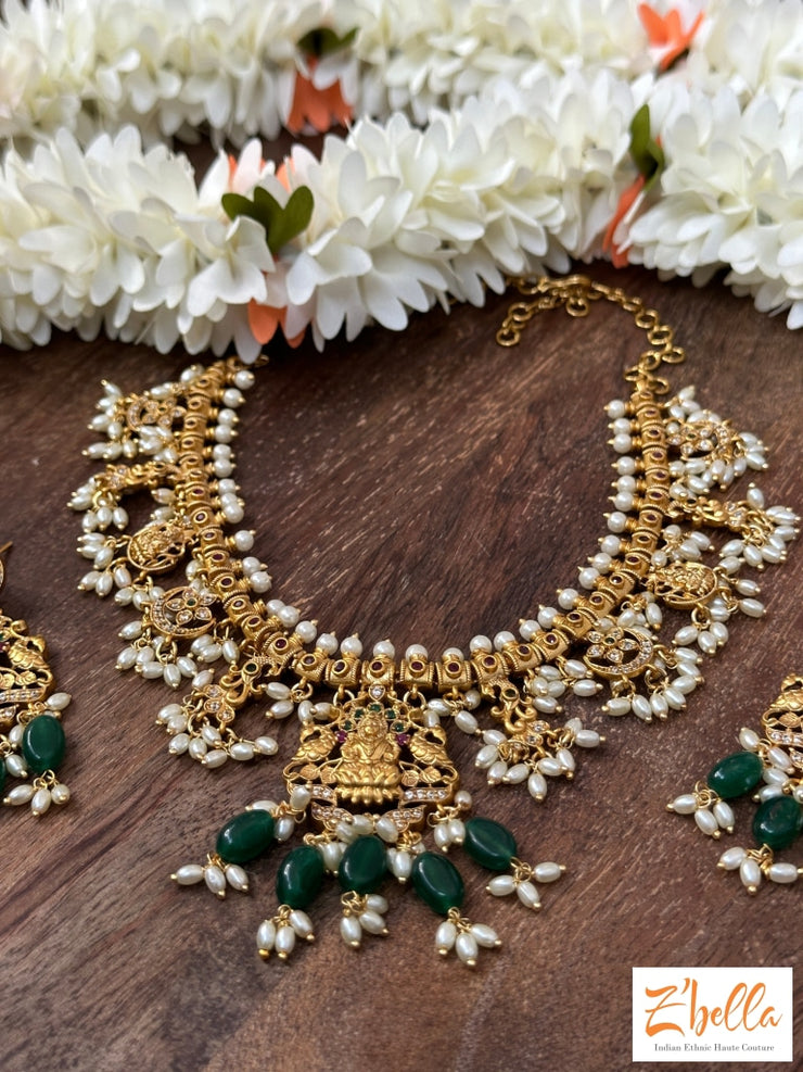 Guttapusalu With Green Beads And Earrings Necklace