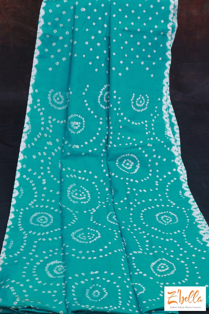 Hand Bandhej Sea Green Cotton Saree With Bp Saree