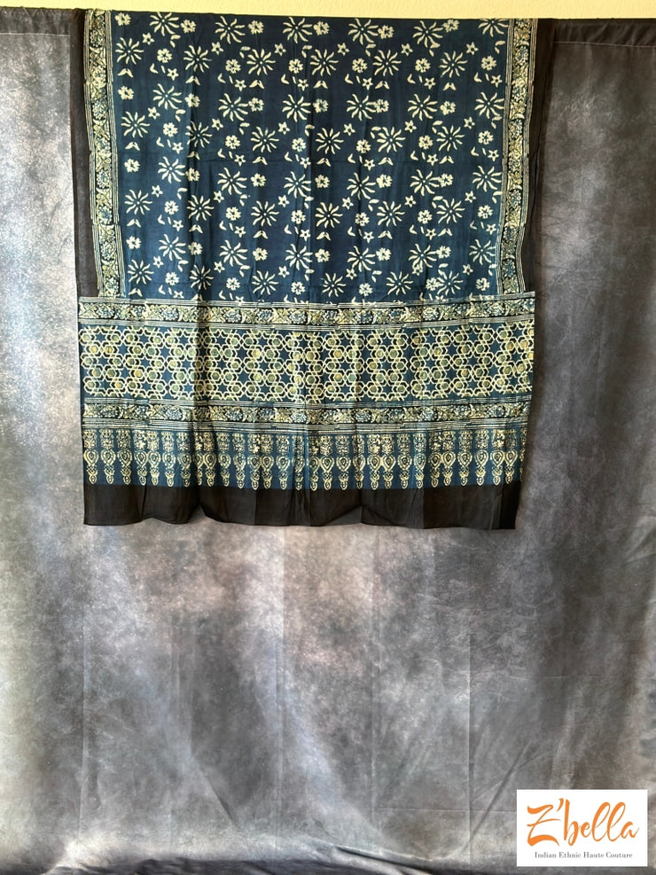 Hand Block Printed Ajrakh Cotton Dupatta Dupatta