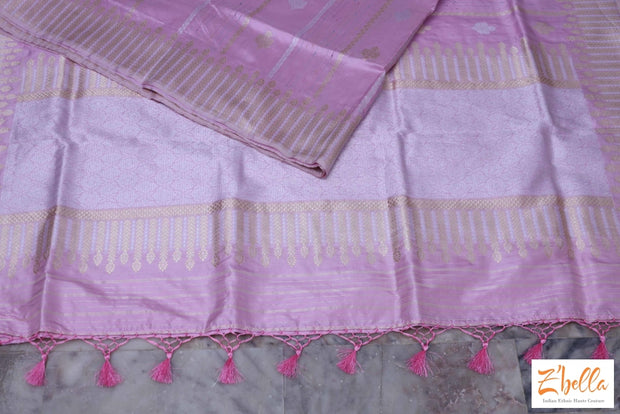 Light Pink Katan Silk Saree With Banarsi Weave Saree