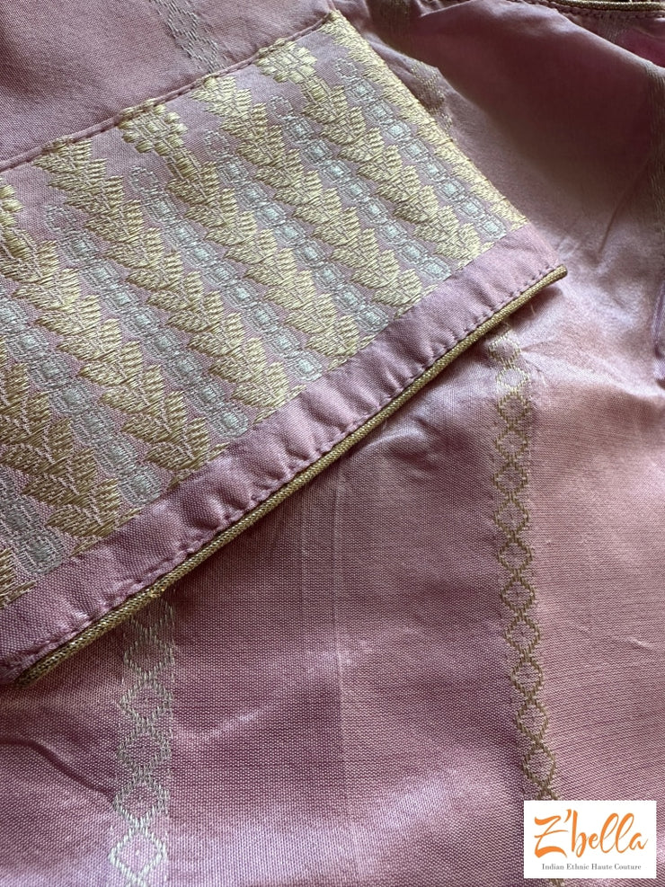 Hand Woven Light Pink Katan Silk Saree With Banarsi Weave Saree