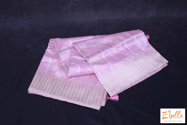 Light Pink Katan Silk Saree With Banarsi Weave Saree