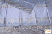 Silver Grey Katan Silk Saree With Banarsi Weave Saree