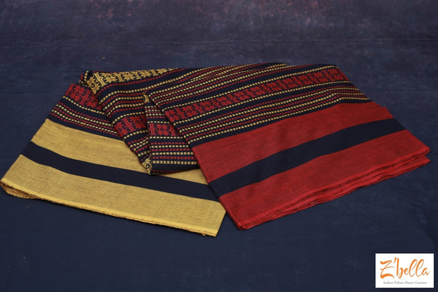 Handloom Certified Dhonekhali Saree In Yellow Red And Balck Combo No Bp Saree