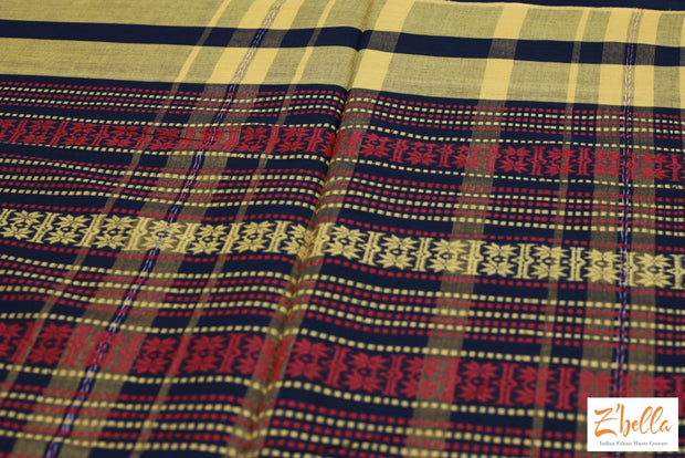 Handloom Certified Dhonekhali Saree In Yellow Red And Balck Combo No Bp Saree