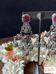 Handmade Designer Earring With Red Stone Earrings Silver Tone