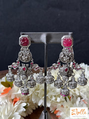 Handmade Designer Earring With Red Stone Earrings Silver Tone