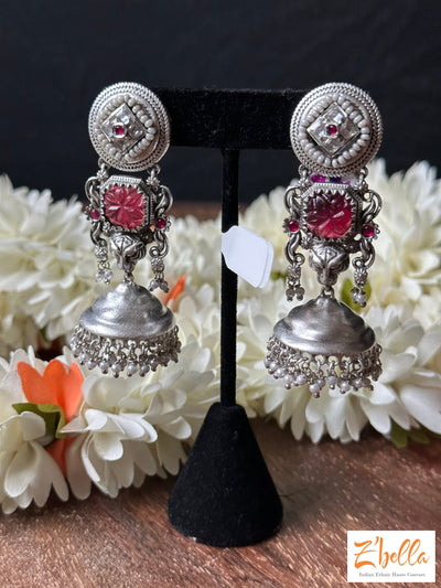 Handmade Designer Jhumka Earrings Silver Tone
