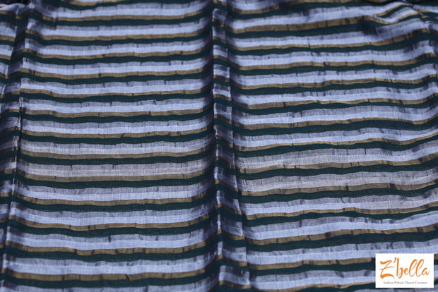 Handwoven Bottle Green Stripe Tissue Cotton Saree With Stitched Blouse Saree