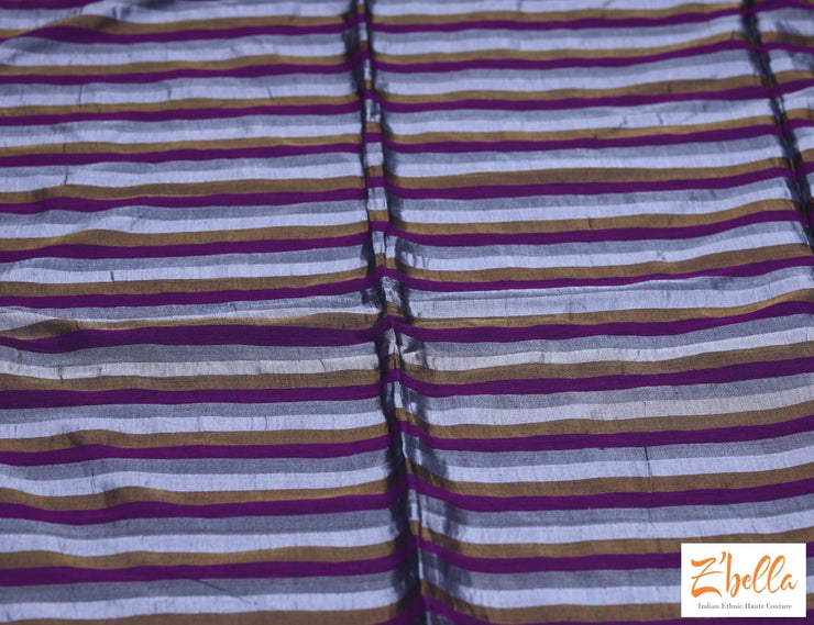 Handwoven Purple Stripe Tissue Cotton Saree With Stitched Blouse Saree