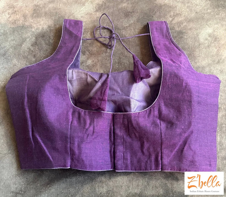 Handwoven Purple Stripe Tissue Cotton Saree With Stitched Blouse Saree