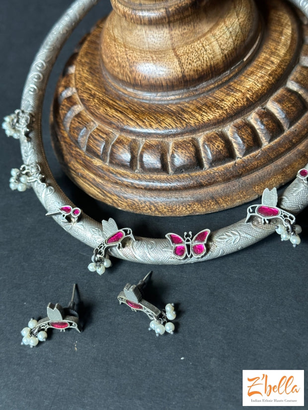 Hasli With Pink Kundan Earring Necklace