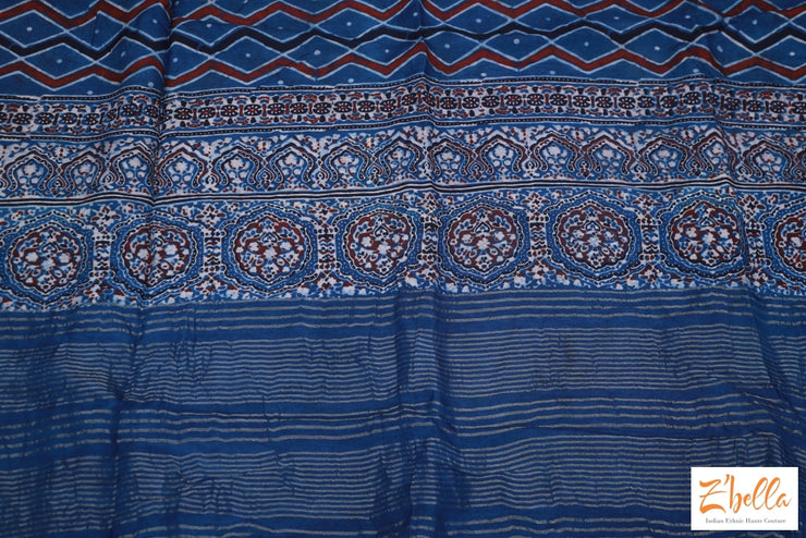 Indigo Blue Ajrak Dola Silk Saree No Bp Saree