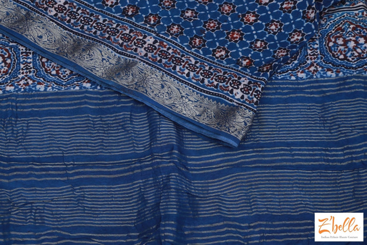 Indigo Blue Ajrak Dola Silk Saree No Bp Saree