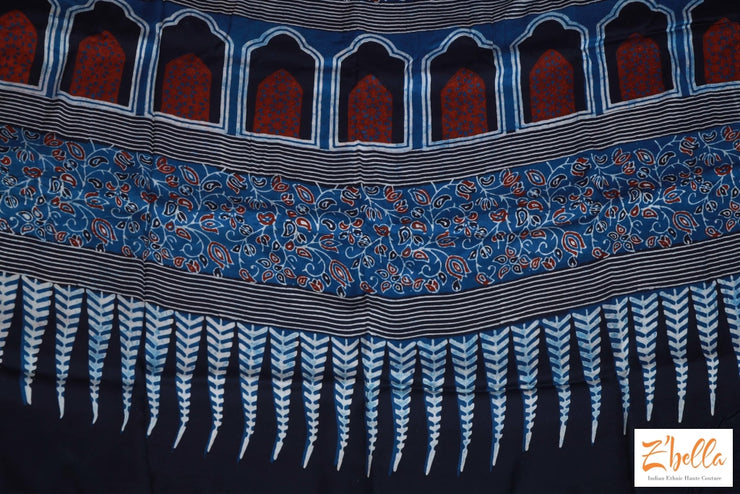 Indigo Blue Ajrak Modal Silk Saree No Bp Saree