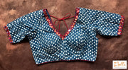 Indigo Blue Cotton Blouse With Mirror Work Blouse