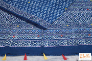 Indigo Blue Cotton Saree With Kanta Work And Stitched Blouse Saree