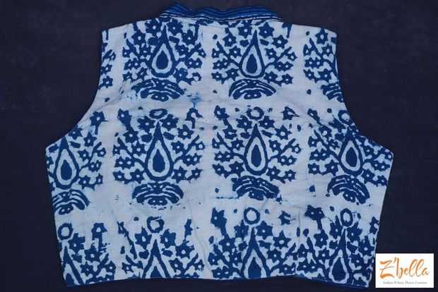 Indigo Blue Cotton Sleeveless Blouse With Collar Blouse