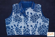 Indigo Blue Cotton Sleeveless Blouse With Collar Blouse