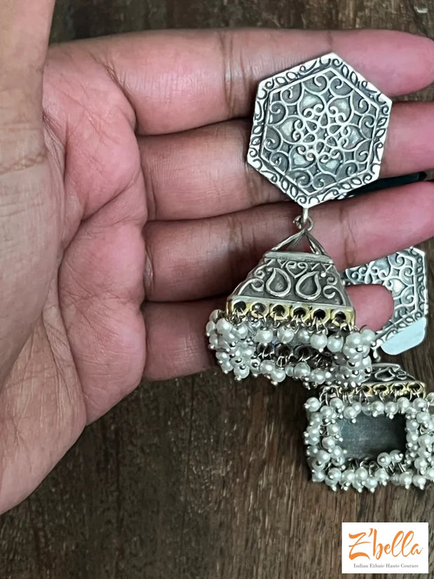 Jhumka Earrings Silver Tone