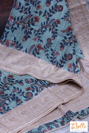 Kalamkari Print Saree With Chikan Work On The Border Saree
