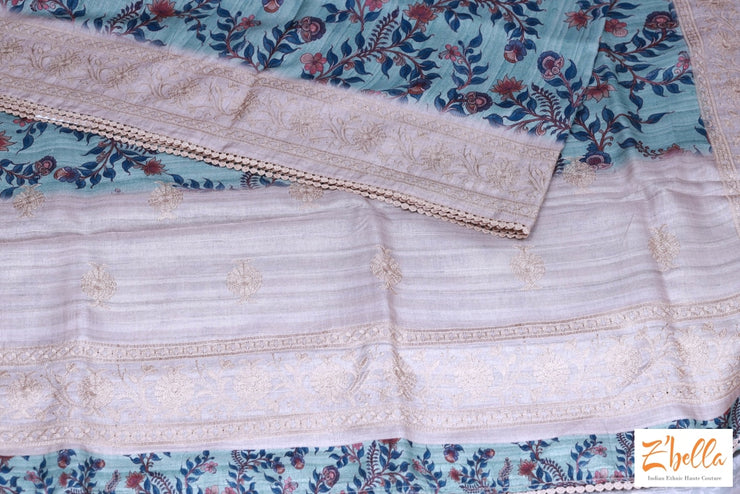 Kalamkari Print Saree With Chikan Work On The Border Saree