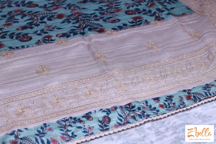 Kalamkari Print Saree With Chikan Work On The Border Saree