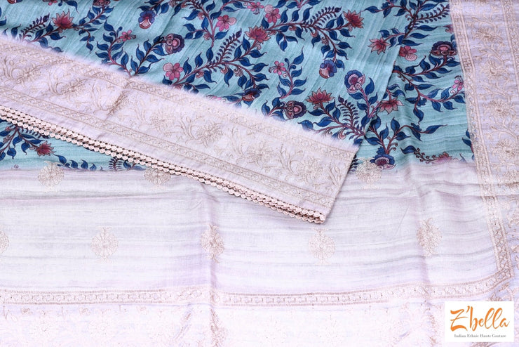 Kalamkari Print Saree With Chikan Work On The Border Saree