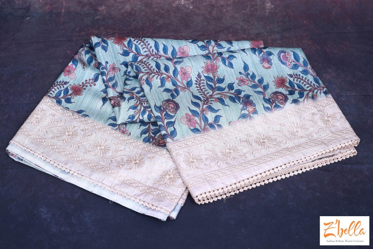Kalamkari Print Saree With Chikan Work On The Border Saree