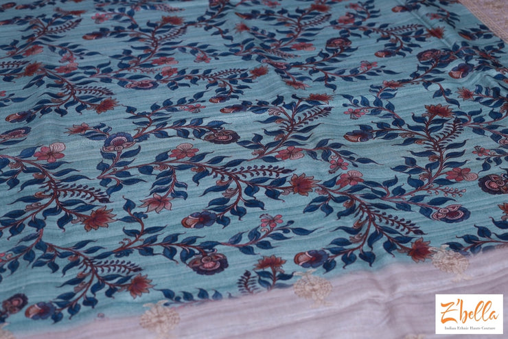 Kalamkari Print Saree With Chikan Work On The Border Saree