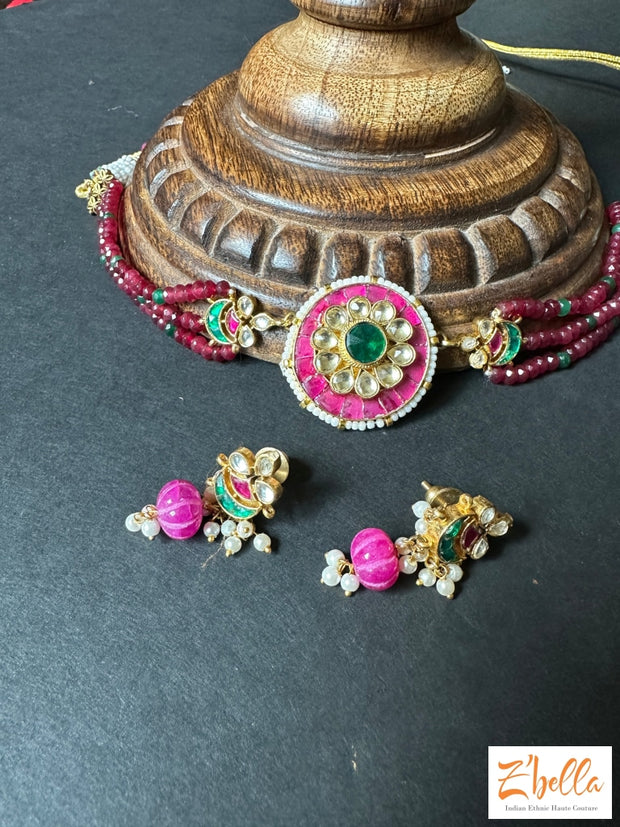 Kemp And Pachi Kundan Choker With Earring Necklace