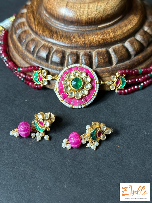 Kemp And Pachi Kundan Choker With Earring Necklace