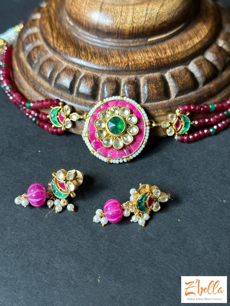Kemp And Pachi Kundan Choker With Earring Necklace