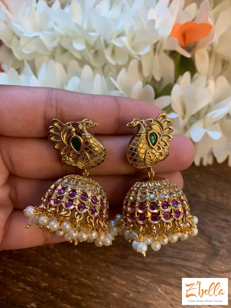 Kemp Stome Jhumka Earrings Gold Tone